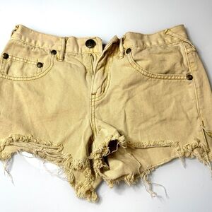 Free People Light Tan Distressed Jean Shorts